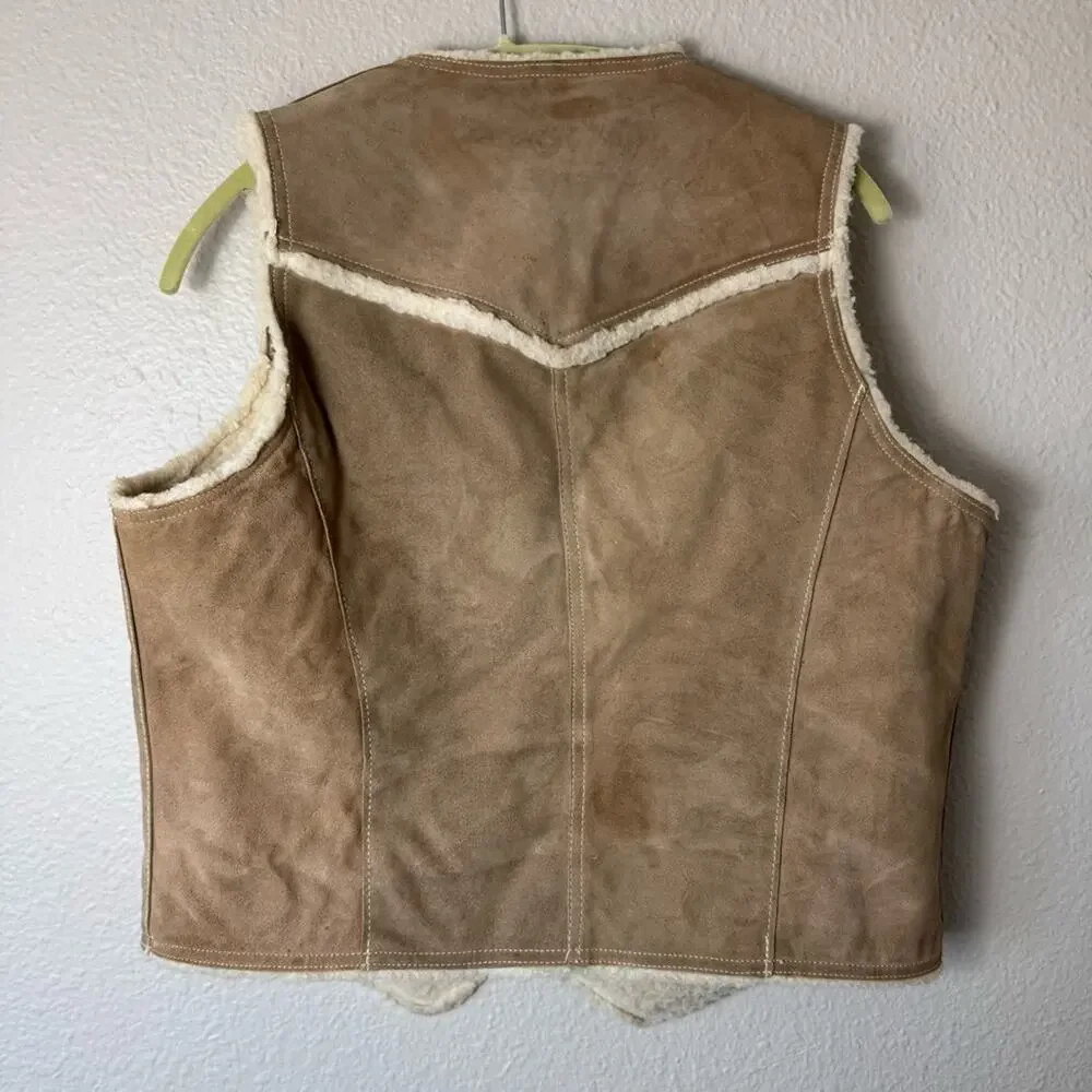 Vintage 70s Reversible Sherpa Lined Suede Leather Vest Men’s Size XL